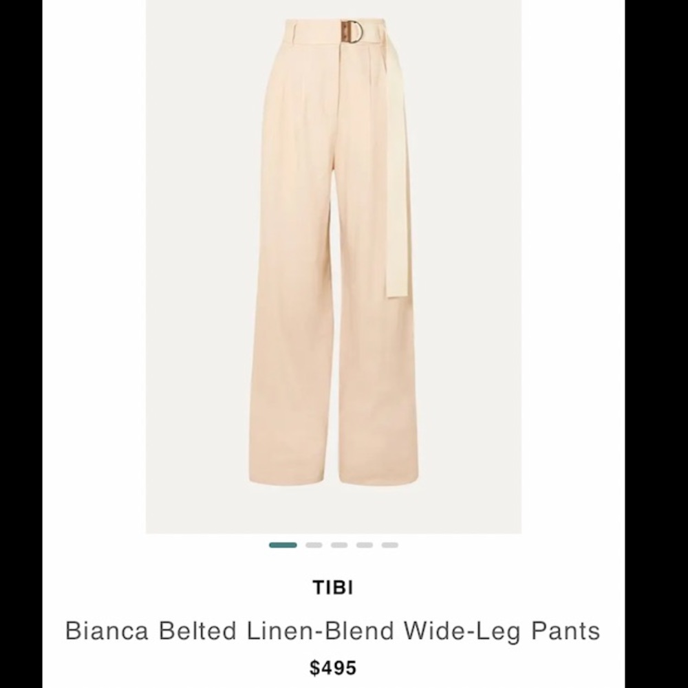 TIBI Bianca Linen Wide Leg Belted Pants Trousers Beige 4 Medium